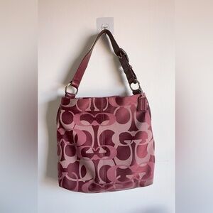 Coach Signature Hobo Shoulder Bag in Pink and Burgundy